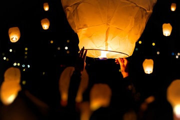 Make A Wish, A chinese lantern with lots more in the background - obrazy, fototapety, plakaty