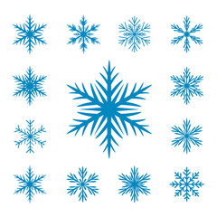 Fototapeta na wymiar Collection of blue Vector Snowflakes.