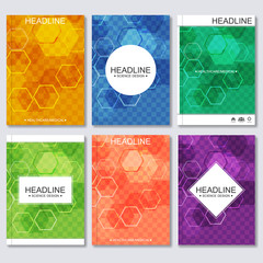 Modern vector templates for brochure, business flyer, cover magazine or report in A4 size. Abstract colored background. Background of the hexagons.