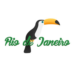 Rio de Jeaneiro logo. Travel in Brasil. South America. Toucan. Three parrots