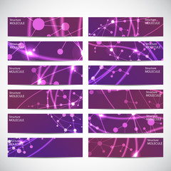 Fototapeta na wymiar Abstract geometric banners molecule and communication. Science and technology design, structure DNA, chemistry, medical background, business and website templates. Vector illustration