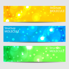 Abstract geometric banners molecule and communication. Science and technology design, structure DNA, chemistry, medical background, business and website templates. Vector illustration