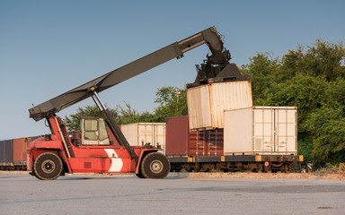 Forklift handling container box loading