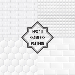 White ceramic tiles background. Seamless pattern. Vector set EPS 10