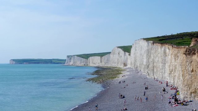 View of the famous area of white cliffs in Southern England known as the Seven sisters