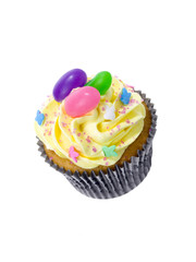 cupcake with fruit candies on top