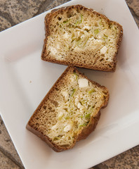 homemade cake with leek and cheese