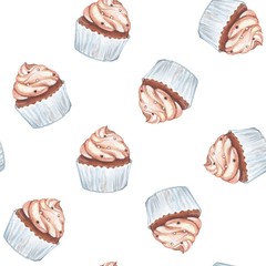 Cupcakes. Watercolor pattern. Seamless background 4