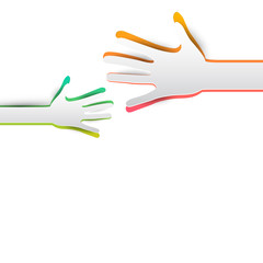 Helping Hand. Vector Paper Cut Hands. Big Hand and Small Hand on White Background.
