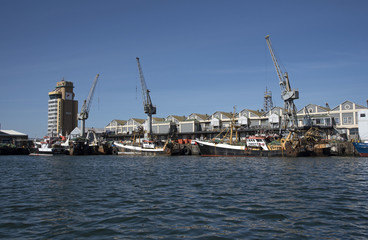 CAPE TOWN SOUTH AFRICA - APRIL 2016 - Fishing fleet vessels alongside in Cape Town harbor Southern Africa