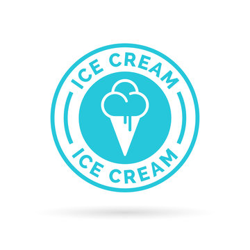 Ice cream cone icon blue badge symbol. Vector illustration.