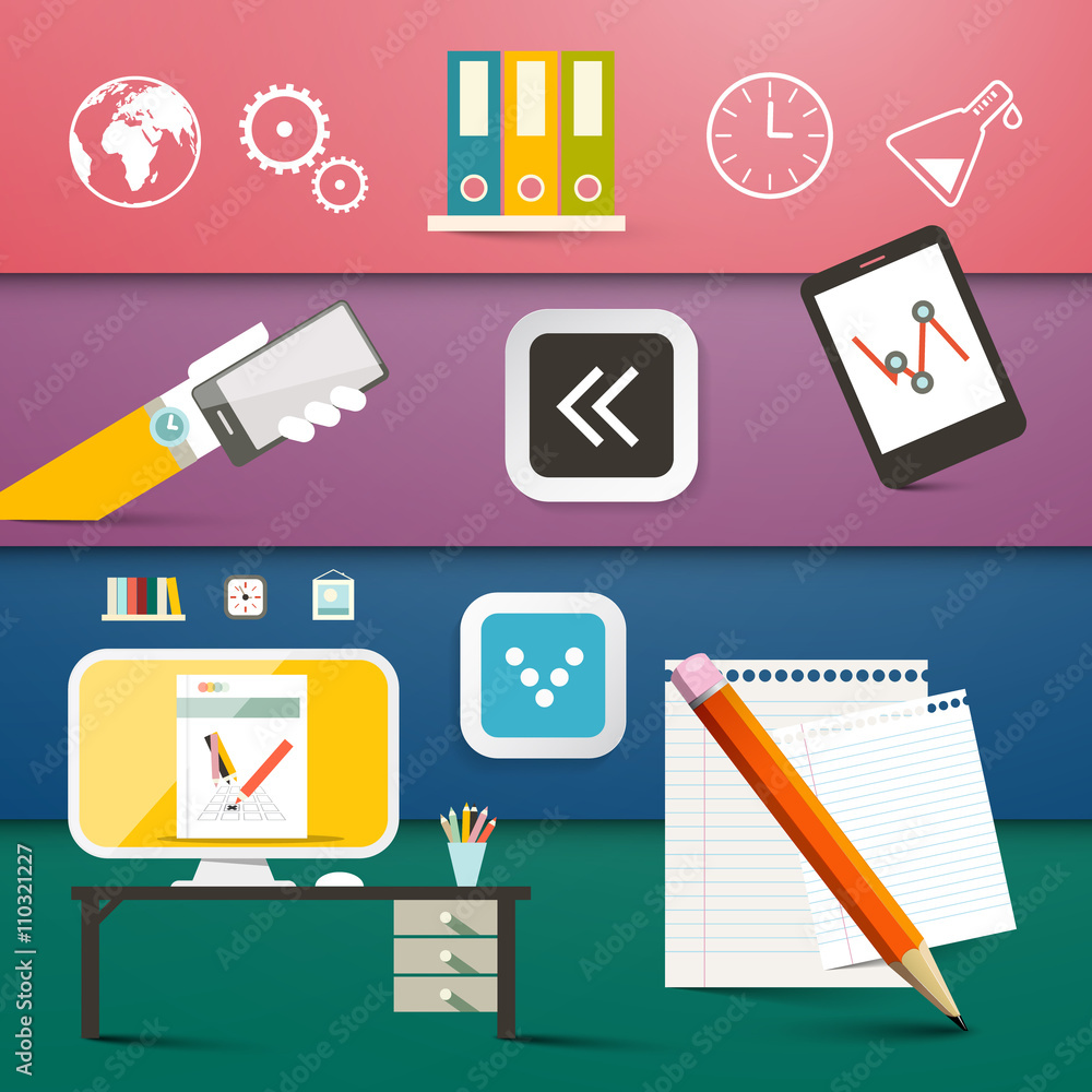 Poster technology icons set vector computer and business symbols
