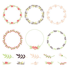 Flower frame collection. Set of cute retro flowers arranged a sh