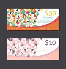 Gift voucher template. Geometric colorful pattern style