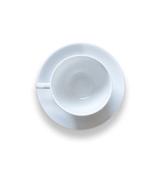 Top view empty coffee cup after drink on wood table isolated on