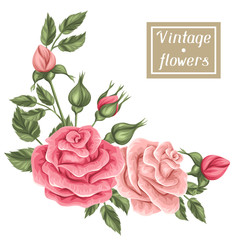 Floral element with vintage roses. Decorative retro flowers. Object for decoration wedding invitations, romantic cards