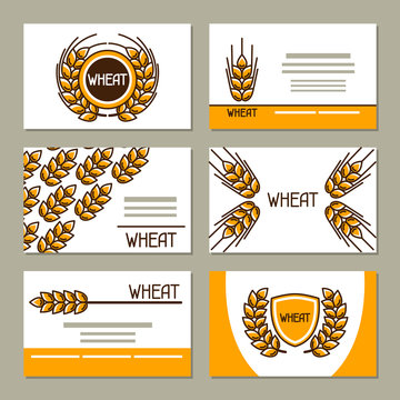Business cards with wheat. Design for agricultural, bakery and beer industry