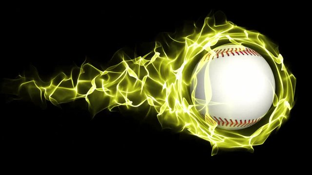 Baseball Ball in Yellow Flames Abstract Particles  Ring, Loop, 4k
