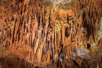 View of the stalactites and stalagmites in Damlatas Caves. Alania. Turkey.