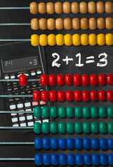 Colorful Wooden Abacus and Calculator