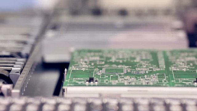 Robotic production of printed Circut Board. HD.
