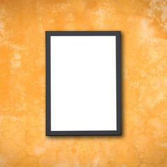 Blank of wooden photo frame on stone wall
