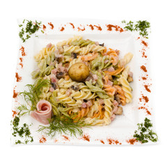 Pasta with ham and mushrooms
