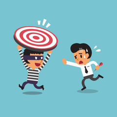Cartoon thief stealing target from businessman