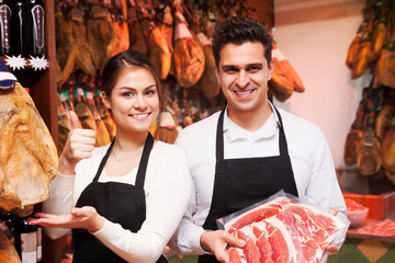 young sellers offer ham