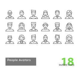 Set of modern outline People Avatars. Stock vector.