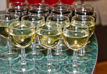 Glasses with white and red wine for a buffet