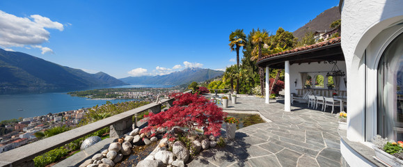 beautiful terrace with ornamental garden