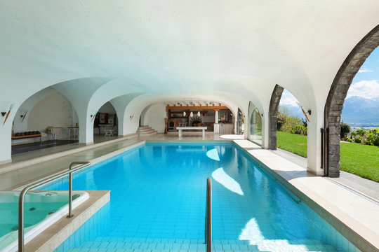 Villa with  Indoor swimming pool. Covered pool