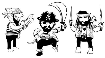 Vector doodle pirates characters with weapon