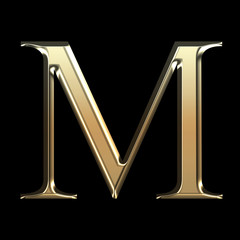 Golden matte letter M, jewellery font collection.