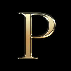 Golden matte letter P, jewellery font collection.