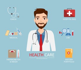 Doctor occupation character health care with icon set.