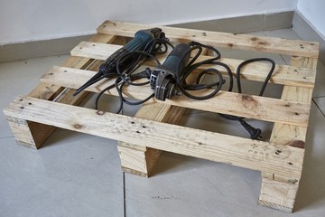 Old tools on pallet. Old tools on wooden background.