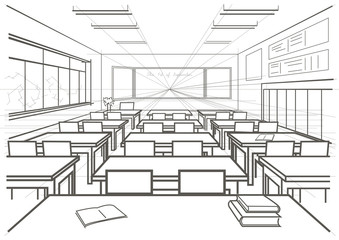 linear architectural sketch interior school classroom 