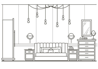 architectural sketch interior modern bedroom front view