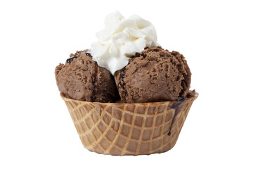 chocolate ice cream with cream and syrup