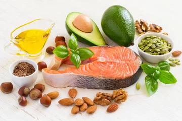 Raamstickers Set of food with high content of healthy fats and omega 3 © colnihko
