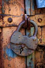 old lock on wooden door