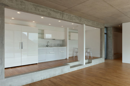 modern kitchen of concrete apartment