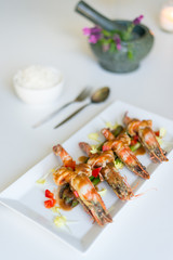 Thai cusine prawn with tamarind sauce.