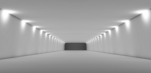 Abstract long empty white tunnel interior 3d