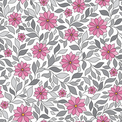 Vector illustration of seamless pattern with abstract flowers