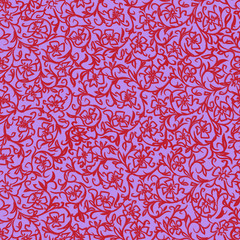 Background with floral ornament in red and lilac colors. Vector illustration.