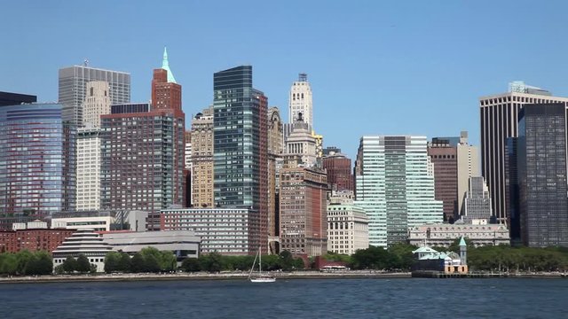 Panorama di New York City skyline dal fiume Hudson (NY), USA