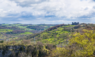 Fototapeta na wymiar English countryside and Matlock town seen from Heights of Abraham, Derbyshire, UK